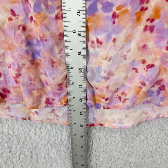 Anthro Cloth & Stone Ruffle Neck Button Down Blouse Size M Pink Abstract Floral - Picture 4 of 8